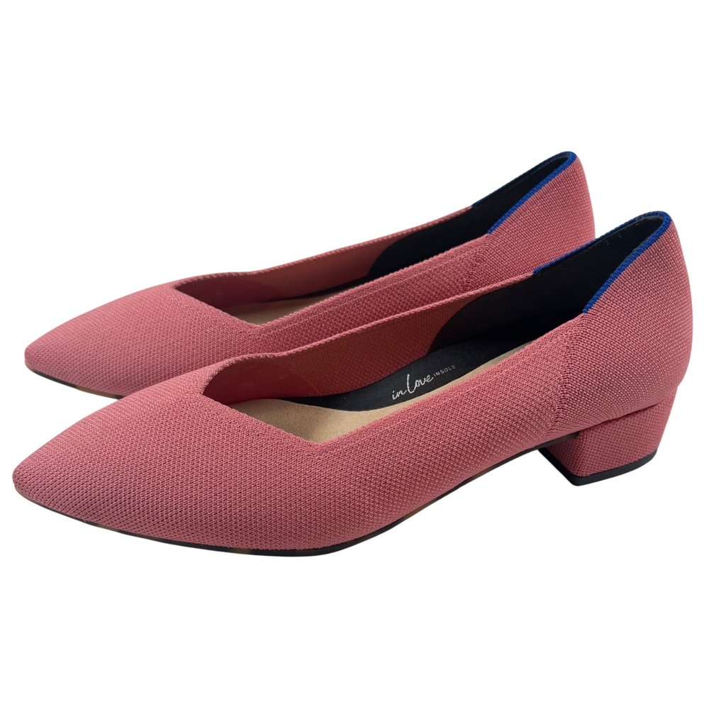 Rothys The High Point Tulip Pink Pointed Toe Block Heel Pump Shoes Womens 9